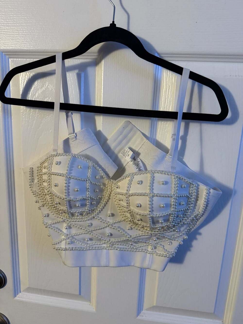 Faux Pearl Embellished Bustier Corset Crop Top in White